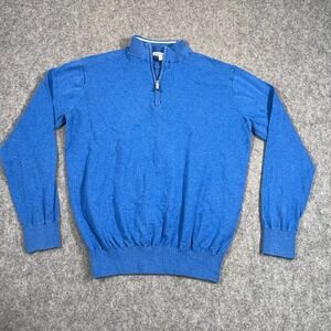 Peter Millar Cottage Blue Knit Crest Quarter Zip Sweater Men's Size Medium